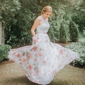 White and Floral 2-piece Prom Dress